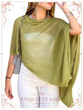 Plus Size Sheer Knit Poncho Shrug Top Lightweight Off Shoulder
